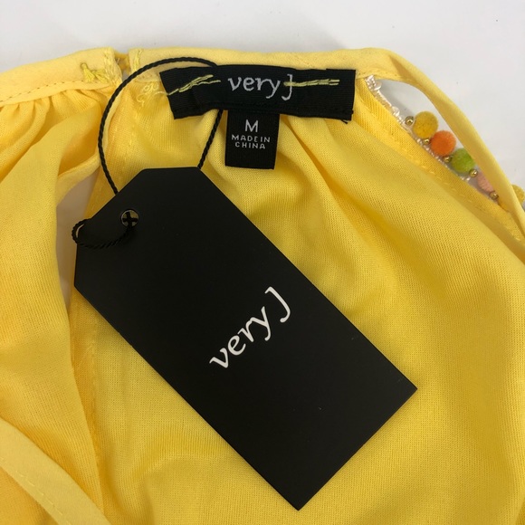 NWT Very J Bright Yellow Pom-Pom Slip Dress - Picture 6 of 8